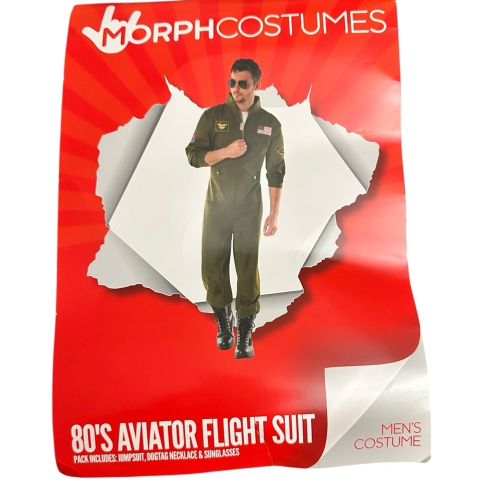 Men's 80's Aviator Flight Suit Costume - Green